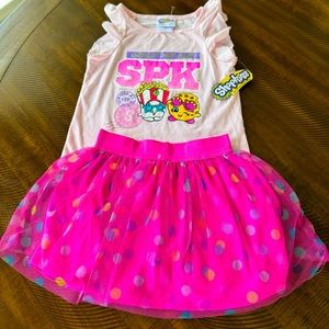 Brand New Shopkins outfit. Tutu with polka dots and tee.
